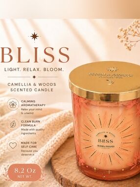 Bliss Bloom & Prosper Candle 8.2 oz Single Wick Pink Glass Cozy Aesthetic